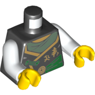 Torso Robe with Dark Green Sash, Gold Asian Characters, Torn / Purple Tattoo on Back Print, White Arms, Yellow Hands Schwarz