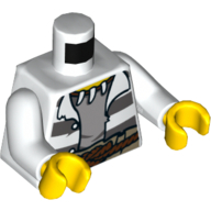 Torso Prison Shirt, Open with Dark Bluish Gray Prison Stripes, Rope Belt, Tooth Necklace Print, White Arms, Yellow Hands White