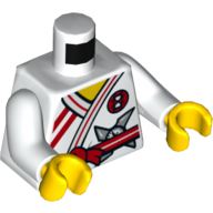 Torso Robe with Red Trim, Tied Red Sash Belt with Silver Shuriken Print, White Arms, Yellow Hands White