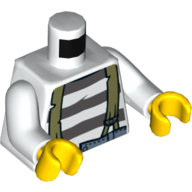 Torso Prison Shirt with Dark Bluish Gray Stripes and Suspenders Print, White Arms, Yellow Hands Weiß