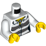 Torso Prison Shirt with Dark Bluish Gray Stripes, Buttons and ID Tag Print, White Arms, Yellow Hands White