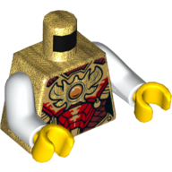 Torso Armor, Red, Dark Red, and Gold Plates with Orange Jewel 'Chi' Print, White Arms, Yellow Hands Perlgold