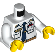Torso Shirt, Pockets, Wings, ID Badge, Dark Blue Tie with Clip, Belt Print (Pilot), White Arms, Yellow Hands White