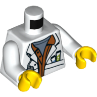 Torso Lab Coat with Sand Blue Undershirt and Test Tubes and Radio in Pockets Print, White Arms, Yellow Hands White