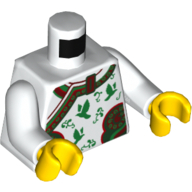Torso Robe with Ornate Red and Green Trim, Birds and Flowers Print, White Arms, Yellow Hands White