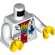 Torso Lab Coat 'GIT', Pencil, Rainbow Shirt Print, White Arms, Yellow Hands Weiß