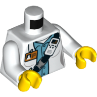 Torso Lab Coat, Belt, Radio, ID Badge, Medium Blue Shirt Print, White Arms, Yellow Hands in 