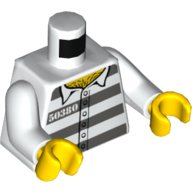 Torso Prisoner Shirt with Dark Bluish Gray Stripes, '50380', 6 Buttons Print, White Arms, Yellow Hands White