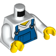 Torso V-Neck Shirt with Blue Overalls, Dotted Horizontal Line on Front Pocket Print, White Arms, Yellow Hands Weiß
