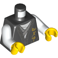Torso Robe, White Shirt, Asian Symbols Print, White Arms, Yellow Hands Schwarz