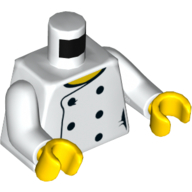 Torso Chef Jacket with 6 Button, Yellow Collar / 'LEGO House Home of the Brick' Print, White Arms, Yellow Hands Weiß