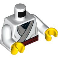 Torso Robe, Black Shirt, Dark Red Sash Print, White Arms, Yellow Hands Weiß