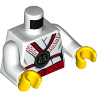 Torso Robe with Red Trim, Chines Symbol In Black Medallion Print, White Arms, Yellow Hands Weiß