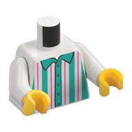 Torso Shirt with Dark Pink and Dark Turquoise Vertical Stripes Print, White Arms, Yellow Hands White