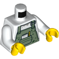 Torso Overalls, Sand Green with Pencil, Notebook Print, White Arms, Yellow Hands White