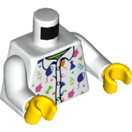 Torso Shirt with Multicolored Balloons and Confetti Print, White Arms, Yellow Hands Weiß