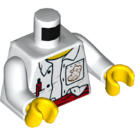 Torso Shirt with Stains, Red Pen, Unbuttoned Print, White Arms, Yellow Hands White