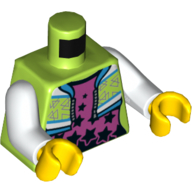 Torso Cropped Jacket over Magenta Undershirt with Black Stars Print, White Arms, Yellow Hands Limette