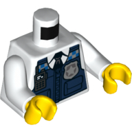 Torso Vest, Dark Blue with Radio and Police Badge over Shirt and Tie Print, White Arms, Yellow Hands Weiß
