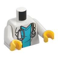 Torso, Lab Coat, Medium Blue Shirt, Stethoscope print, White Arms, Yellow Hands Weiß