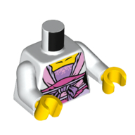 Torso Robe, Bright Pink and Dark Pink Waistband, Medium Lavender Bow, Yellow Neck Print, White Arms, Yellow Hands Weiß