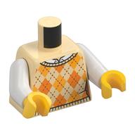 Torso Sweater, Argyle, Orange and Bright Light Orange Diamonds Print, White Arms, Yellow Hands Beige
