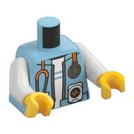 Torso, Jacket, White Shirt with Medium Azure Stipes, Stethoscope, Heart Monitor print, White Arms, Yellow Hands Mittelazur
