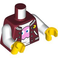 Torso, Jacket, White Trim, White Shirt with Bright Pink PAC-MAN Ghost print, White Arms, Yellow Hands Dunkelrot