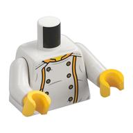 Torso, Jacket, Bright Light Orange Trim, Gold Buttons, Dragon on Back print, White Arms, Yellow Hands White