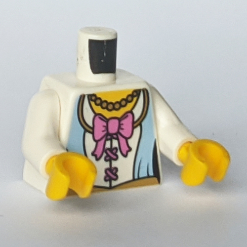 Torso Jacket, White Shirt, Dark Pink Bow / 2013 The LEGO Store Des Peres, MO Back Print, White Arms, Yellow Hands Weiß