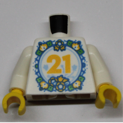 Torso with Flowers and Leaves in Circle and '21', LEGO logo, 'LEGO World 2024' on Back print, White Arms, Yellow Hands Weiß