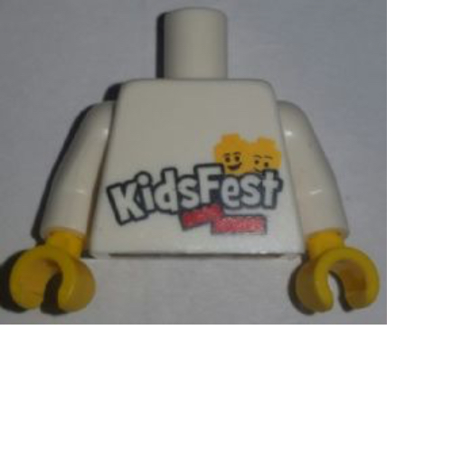 Torso LEGO KidsFest 2 Minifigure Heads and 2 Red Bricks Print, White Arms, Yellow Hands Weiß