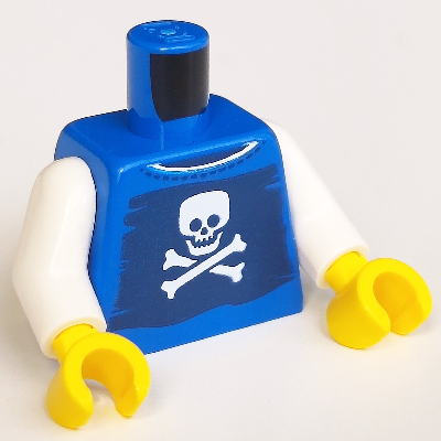 Torso, Skull and Crossbones Print, White Arms, Yellow Hands Blue