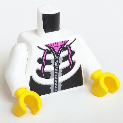Torso Hoodie with Skeleton Bones, Ribcage and Dark Pink Neck Print, White Arms, Yellow Hands White