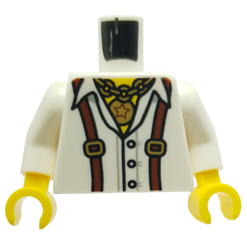 Torso Shirt, Reddish Brown Braces (Suspenders), Necklace with Large Star Pendant Print, White Arms, Yellow Hands White