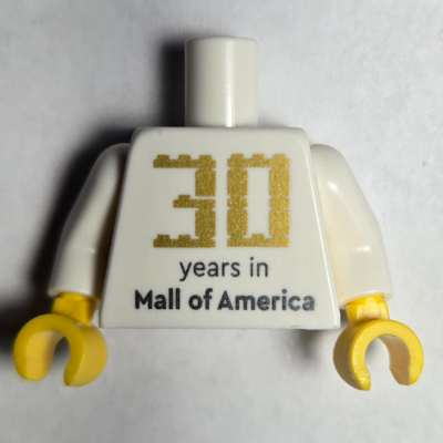 Torso '30 years in Mall of America' Print / Collar and LEGO Square Logo Print, White Arms, Yellow Hands White