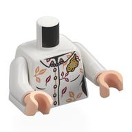 Torso, Shirt, Nougat/Dark Red Leaves, Gold Brooch, Necklace print, White Arms, Light Nougat Hands Weiß
