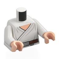 Torso, White Jedi Robe, Reddish Brown Belt, Silver Belt Buckle, Light Nougat Chest print, White Arms, Light Nougat Hands White