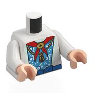 Torso, White/Dark Azure Dress, Blue Belt, Red Scarf, Gold Necklace print, White Arms, Light Nougat Hands White