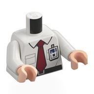 Torso, Shirt, Black Belt, Dark Red Tie, ID Badge print, White Arms, Light Nougat Hands White