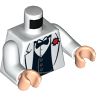 Torso Jacket Formal with Bow Tie and Red Flower Print, White Arms, Light Nougat Hands Weiß