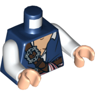 Torso Jerkin with White Open Shirt and Belts and Red, White and Blue Sash Print, White Arms, Light Nougat Hands Dunkelblau