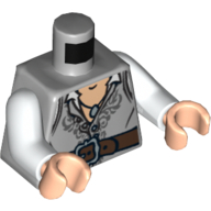 Torso Open Vest with Dark Bluish Gray Embroidery and Dark Brown Belt Print, White Arms, Light Nougat Hands Hellblaugrau