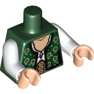 Torso Vest with Gold Spirals over White Lace Blouse Print, White Arms, Light Nougat Hands Dark Green