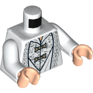 Torso Robe with Ornate Silver Fabric and Gold Clasps Print (Saruman), White Arms, Light Nougat Hands Weiß