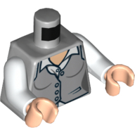 Torso Waistcoat with Buttons and White Shirt Print, White Arms, Light Nougat Hands Light Bluish Gray