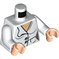 Torso Lab Coat with 2 Pockets, Buttons and Gold Necklace Print, White Arms, Light Nougat Hands White