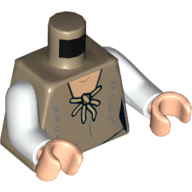 Torso Robe with Tan Tie and Dark Bluish Gray Stitching Print (Leia), White Arms, Light Nougat Hands Dunkelbeige