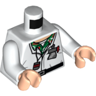 Torso Devo Suit with Stopwatch and Notebook Front and Radiation Symbol Back Print (Doc Brown), White Arms, Light Nougat Hands White