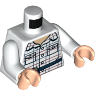 Torso Shirt, Red and Blue Box Stripes, Open Collar, Dark Blue Belt with Pouch Print, White Arms, Light Nougat Hands White